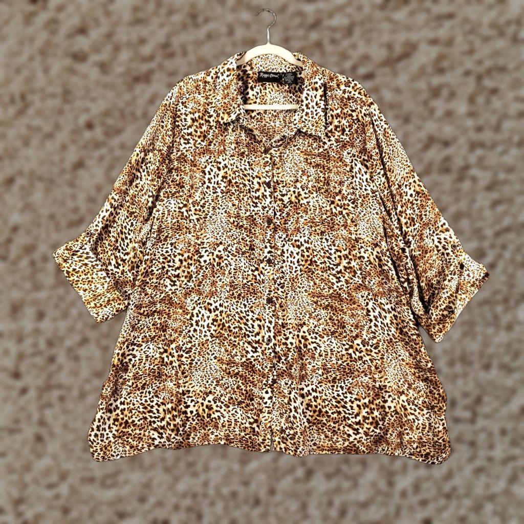 Vintage Maggie Barnes Blouse Womens 2X Animal Print Leopard Button Up Shirt Size XXL / US 16-18 / IT 52-54 - 1 Thumbnail