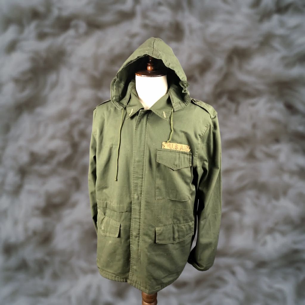 Vintage Vintage US Air Force Full Zip Jacket Cotton Green Men Hooded Size US M / EU 48-50 / 2 - 1 Thumbnail