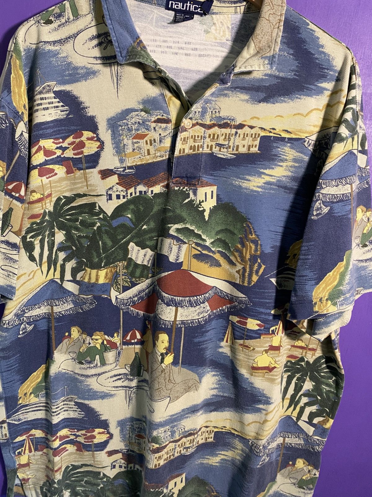 Nautica Vintage 90s Nautica beach scene AOP polo shirt Size US L / EU 52-54 / 3 - 3 Thumbnail