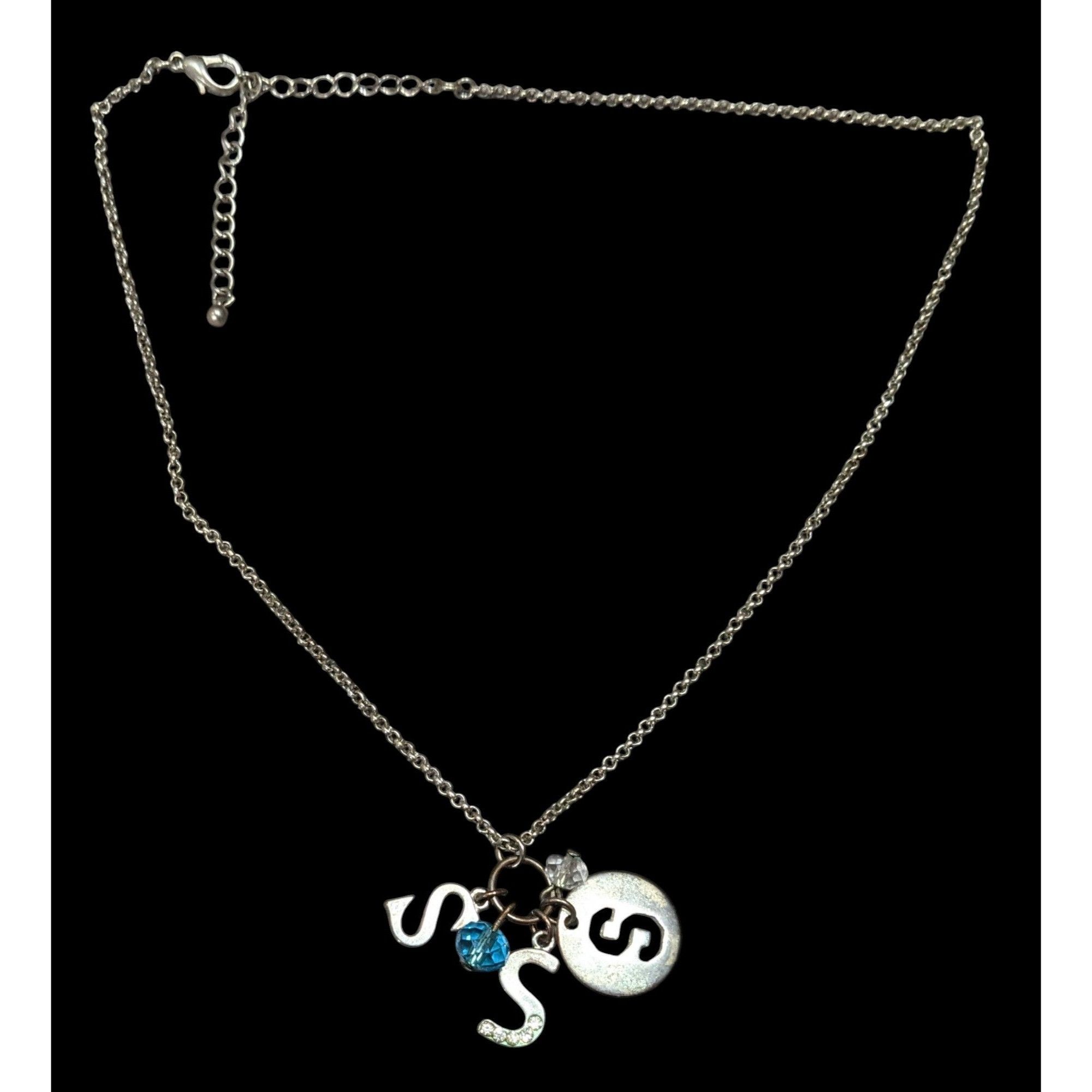 Other S Initial Charm Necklace Silver Tone With Blue Bead Accent Size ONE SIZE - 1 Thumbnail