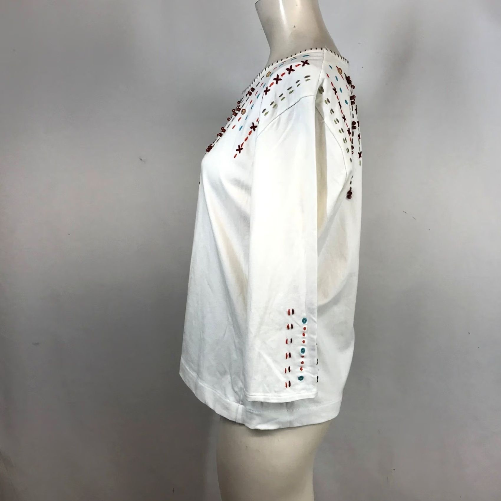 Vintage Clare by Icelandic Design Embroidered Beaded Cotton Knit Top M Size M / US 6-8 / IT 42-44 - 6 Thumbnail