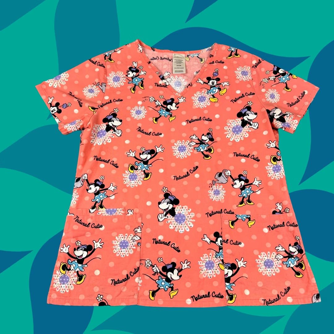 Disney Disney Scrub Top Minnie Mouse Natural Cutie Cotton Peach Womens Small S Women Nurses Scrub Top Size S / US 4 / IT 40 - 1 Thumbnail