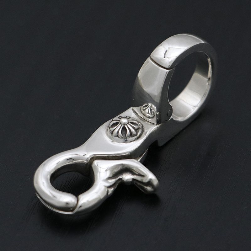 Pre-owned Chrome Hearts Cross Ball Key Ring In Silver