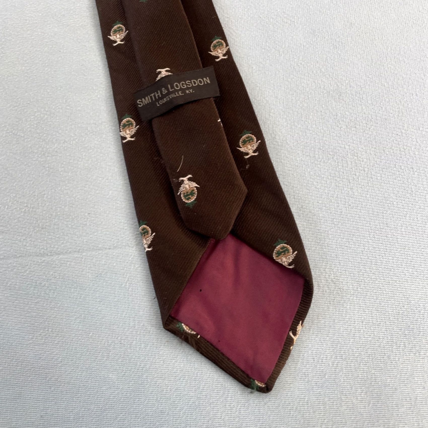 Vintage VINTAGE Smith & Logsdon Tie Necktie Eagle Flight Crest Woven Capsule 3x58 Brown Polyester Men's Tie 60s 70s Capsule Necktie Size ONE SIZE - 5 Thumbnail