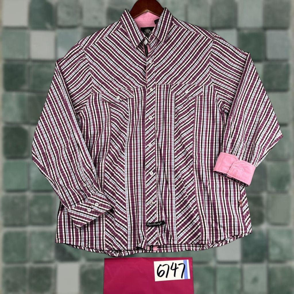 English Laundry English Laundry Shirt Large Purple Striped Flip Cuff Button Up Long Sleeve Mens Size US L / EU 52-54 / 3 - 1 Thumbnail