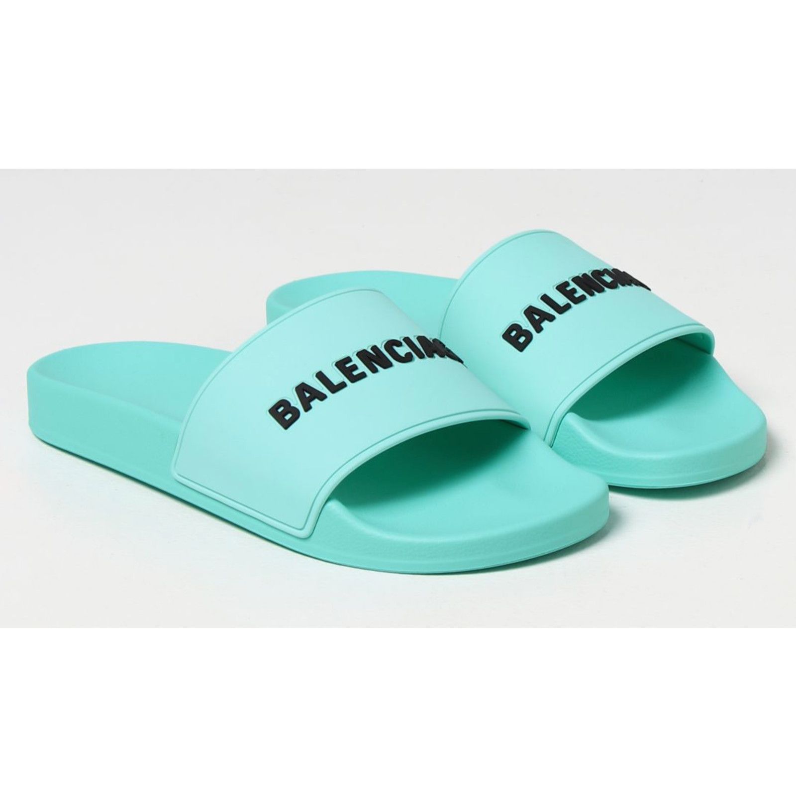 Balenciaga Balenciaga Mint Black Bicolor Rubber Logo Slide On Pool Size US 7 / IT 37 - 2 Thumbnail