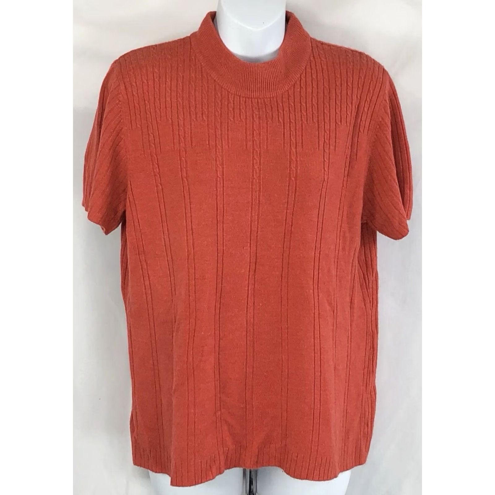 Vintage Vintage Requirements MockNeck Top XL Orange Ribbed Knit Short Sleeve Y2K Preppy Size XL / US 12-14 / IT 48-50 - 2 Thumbnail