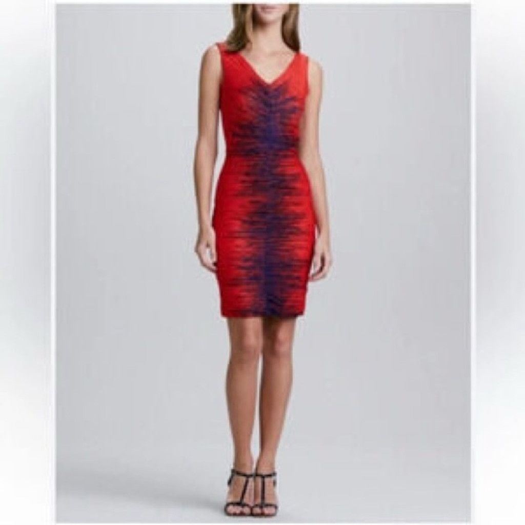 Halston Heritage Halston Sondra Red and Ultraviolet Ruched Bodycon Dress US 2 Size XS / US 0-2 / IT 36-38 - 1 Thumbnail
