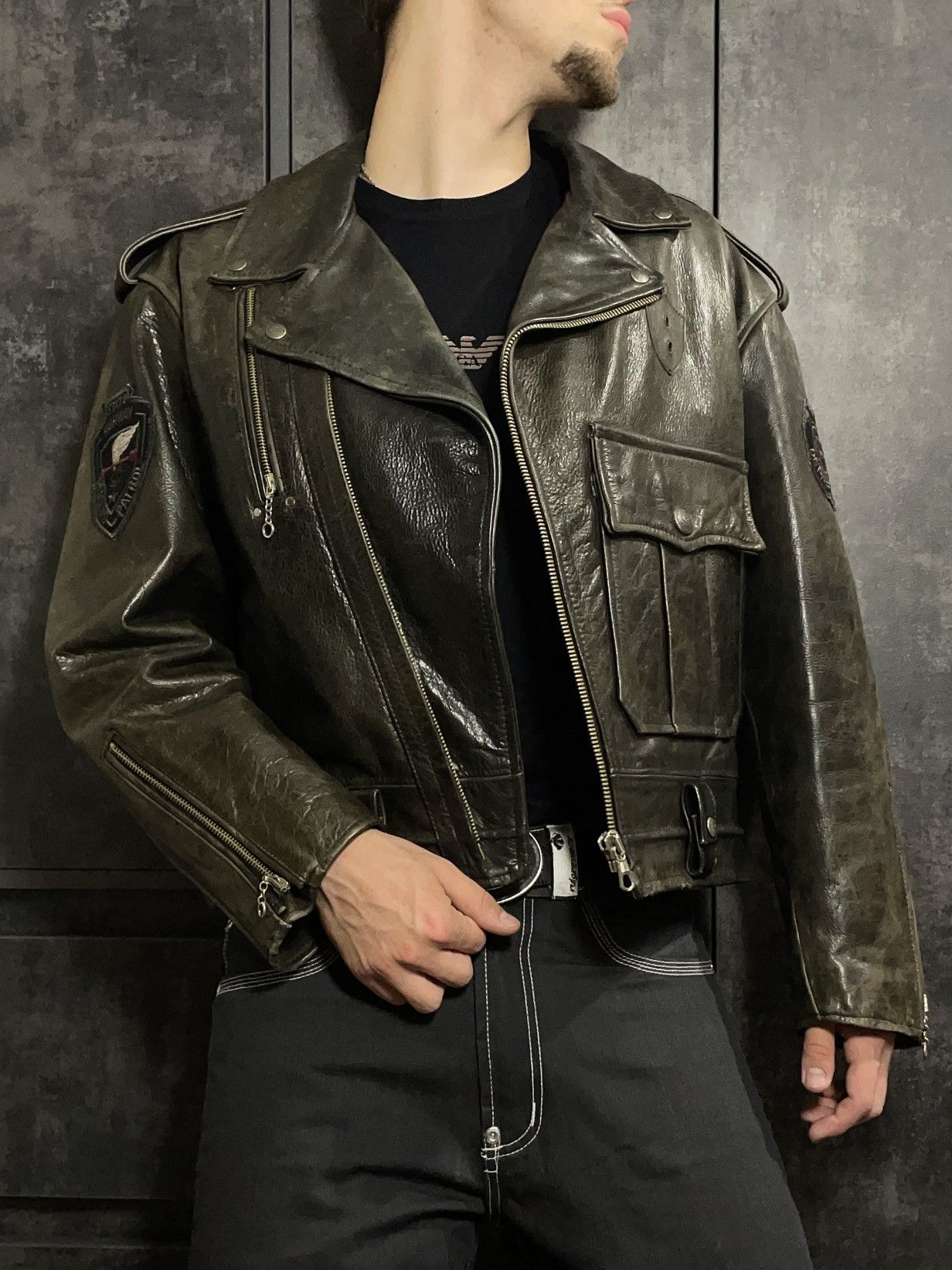 Vintage Crazy Vintage Redskins Cropped Leather Jacket Polizei Schott Size US L / EU 52-54 / 3 - 4 Thumbnail