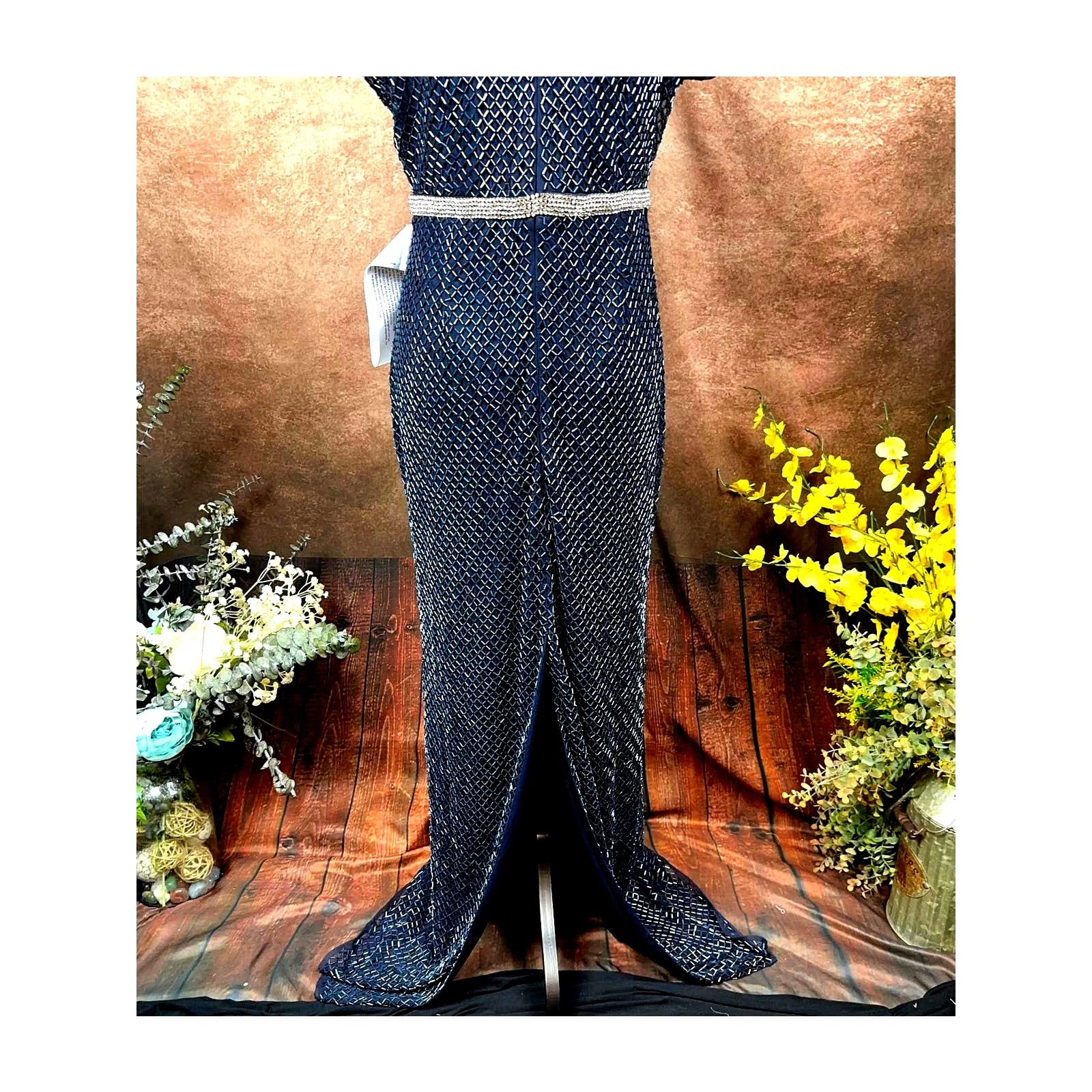 Other Mac Duggal Beaded Butterfly Sleeve Column Gown Midnight 8 Size M / US 6-8 / IT 42-44 - 14 Thumbnail