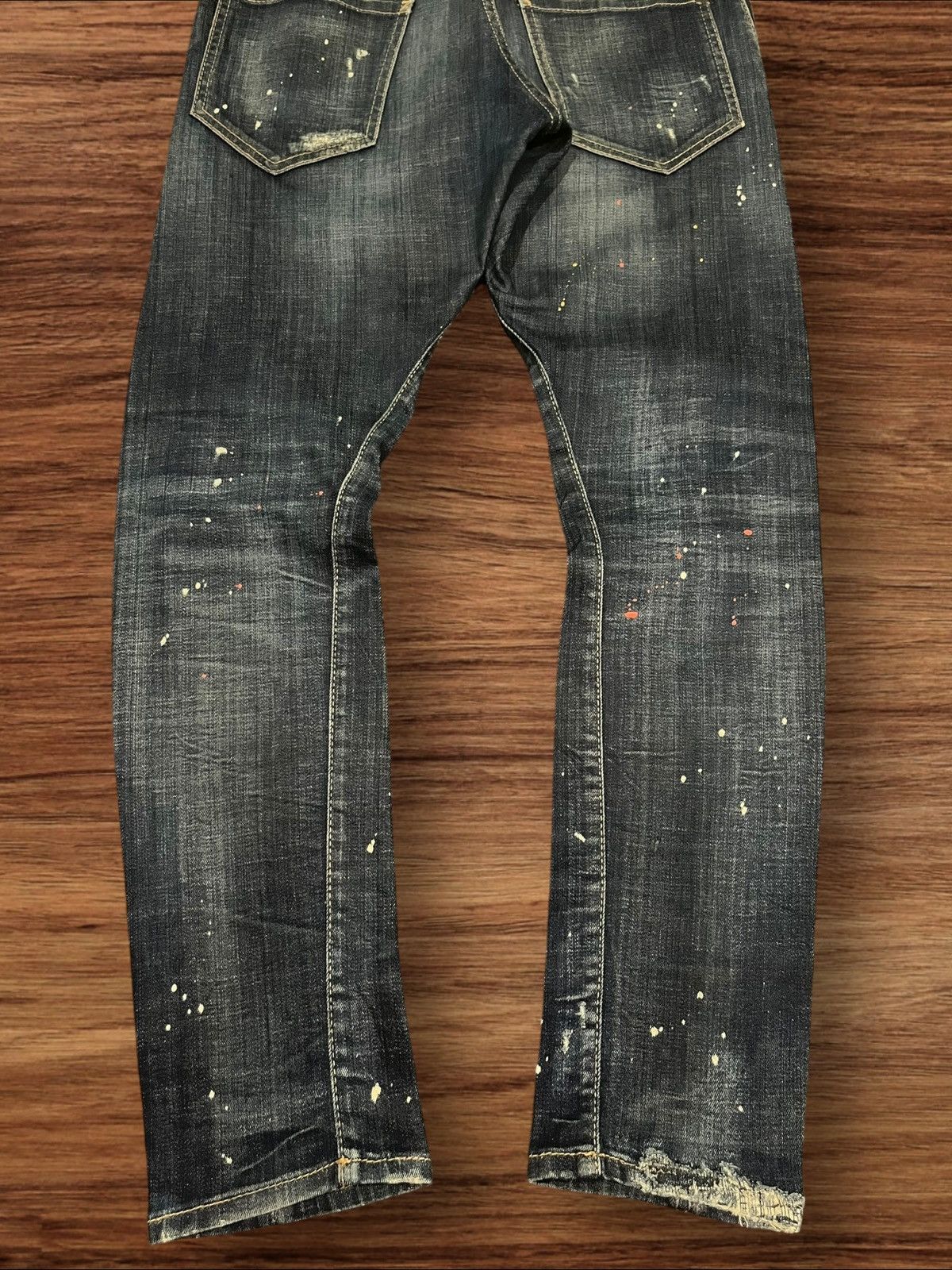 Dsquared2 Kickass Washed Paint Splatter Distress Slim Jeans