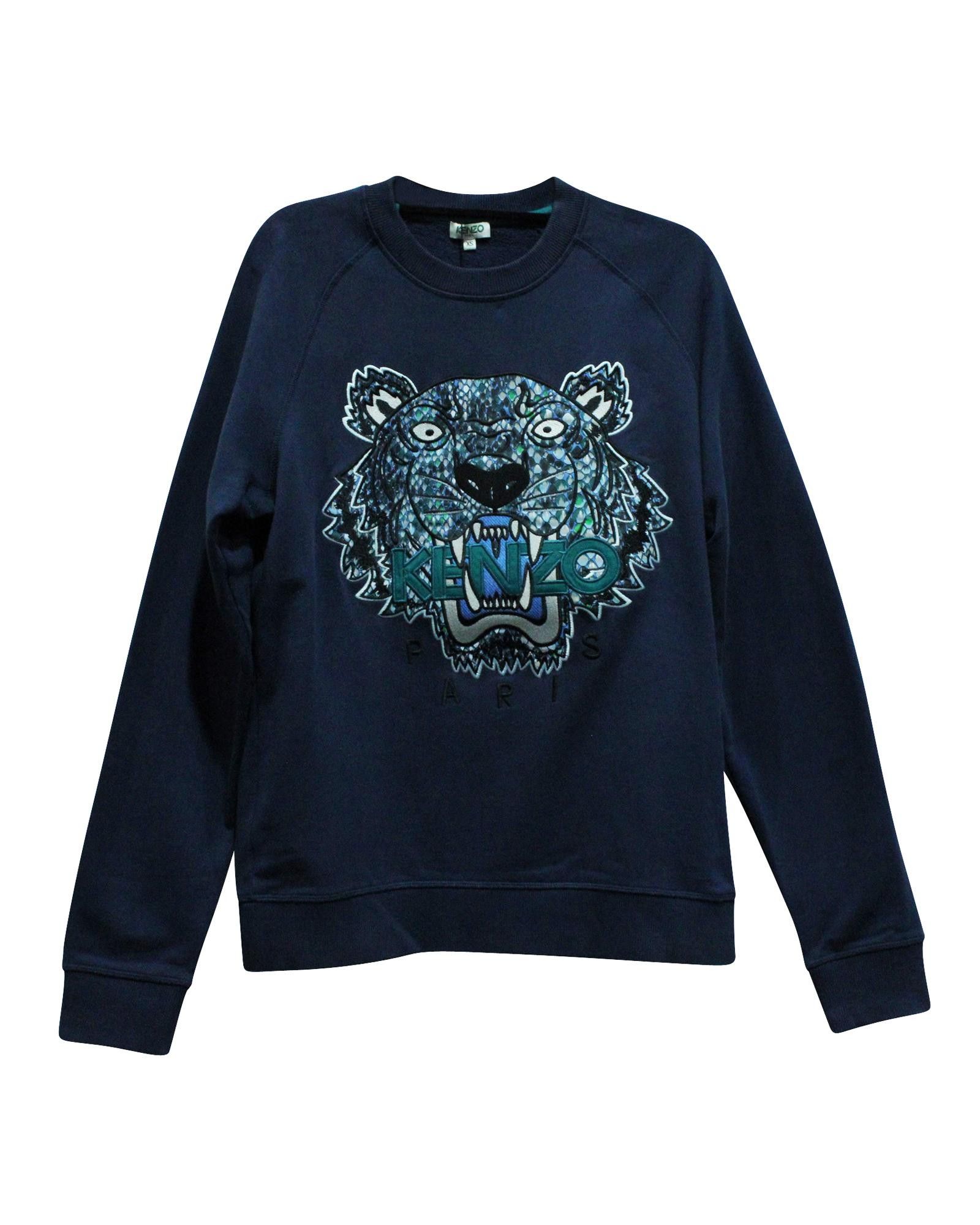 image of Navy Blue Cotton Tiger Sweatshirt By Kenzo in Blue/Navy Blue, Men's (Size XS)