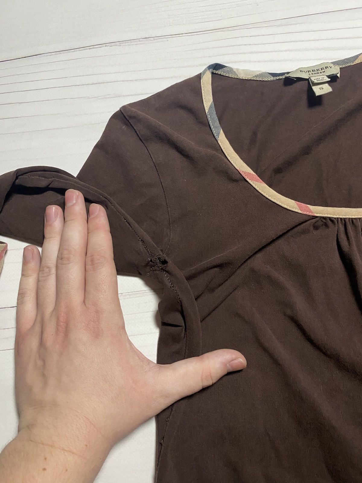 Burberry × Vintage Vintage Burberry Brit Nova check plaid cuff 3/4 shirt brown Size S / US 4 / IT 40 - 9 Thumbnail
