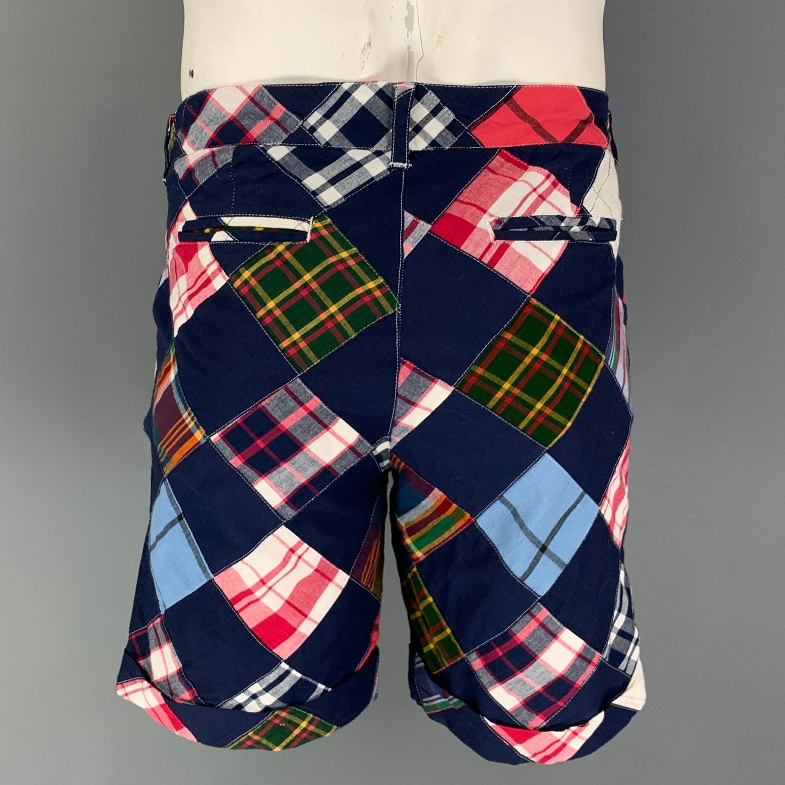 Band Of Outsiders Size 42 Navy Muliti-Color Patchwork Cotton Notch Lapel Suit Size 42R - 6 Thumbnail