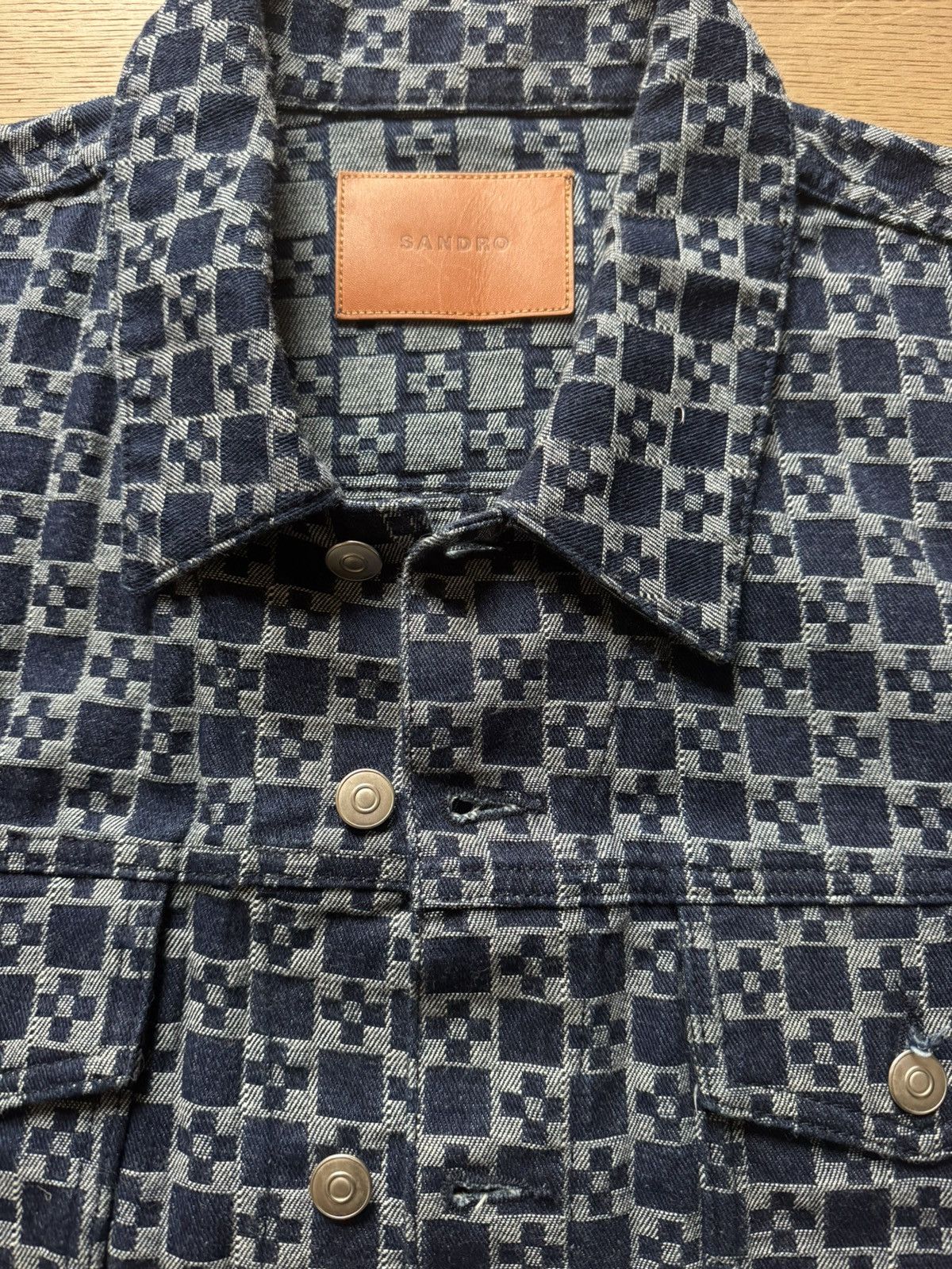 Sandro Sandro Textured Denim Trucker Jacket — Patterned Indigo Size US XXL / EU 58 / 5 - 2 Thumbnail