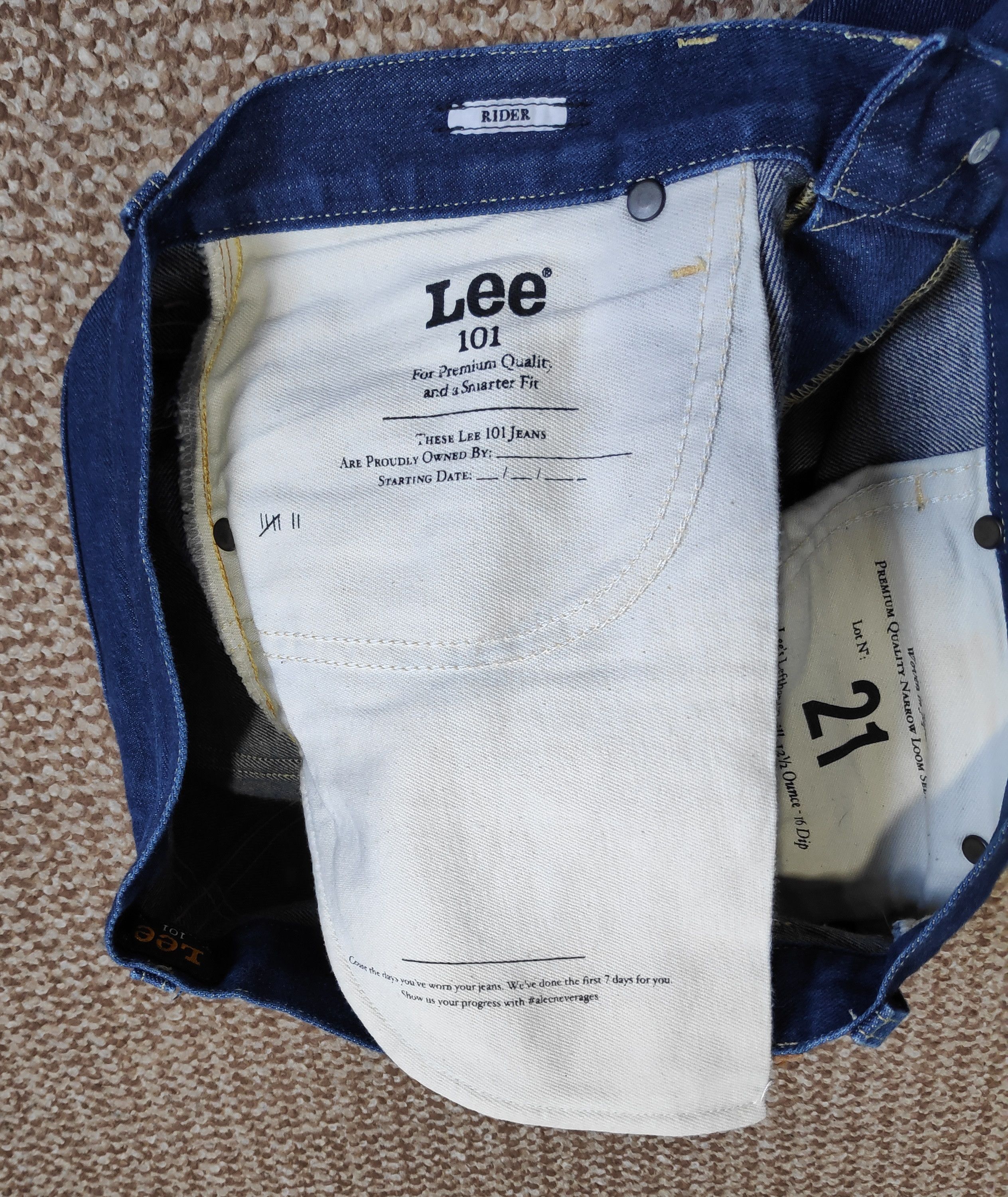 Lee Lee 101 Rider Selvedge Left Hand Twill Indigo Denim Jeans Size US 34 / EU 50 - 8 Thumbnail