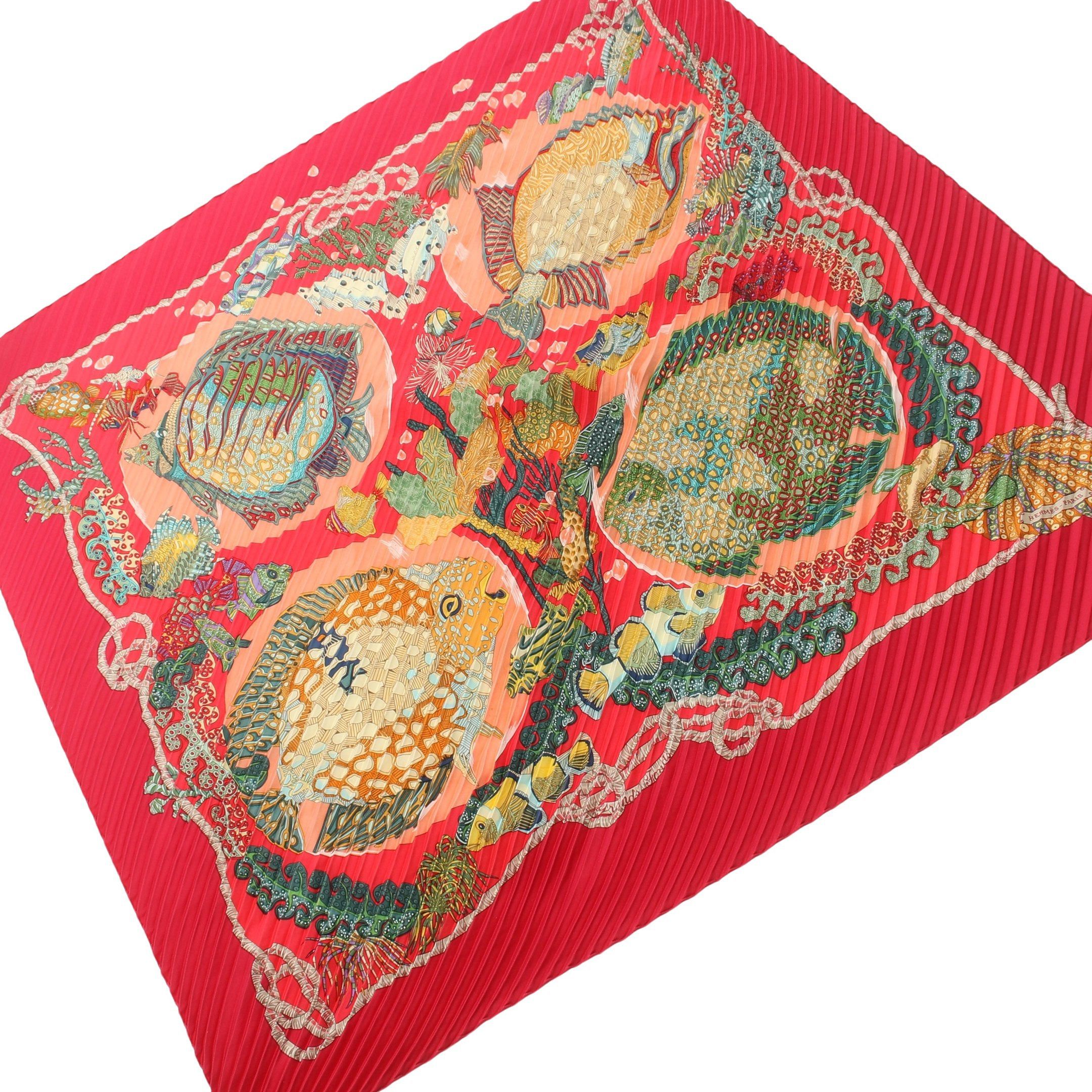 image of Hermes Caleprise Grands Fonds Pleats Scarf Silk Pink Purple Multicolor, Women's