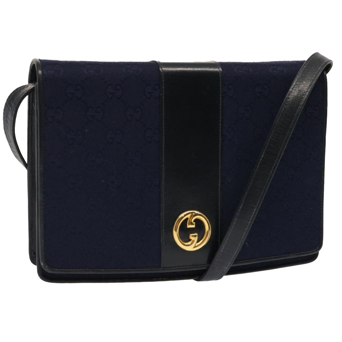 Gucci GUCCI GG Canvas Shoulder Bag Navy Black Size ONE SIZE - 1 Thumbnail