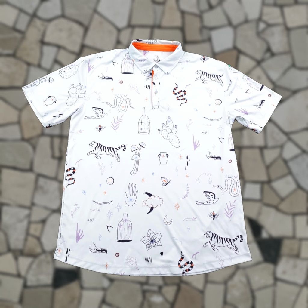 Vintage Swannies Polo Shirt Mens XL White Performance Golf Tiger Snake Floral Print Flex Shirt Size US XL / EU 56 / 4 - 1 Thumbnail