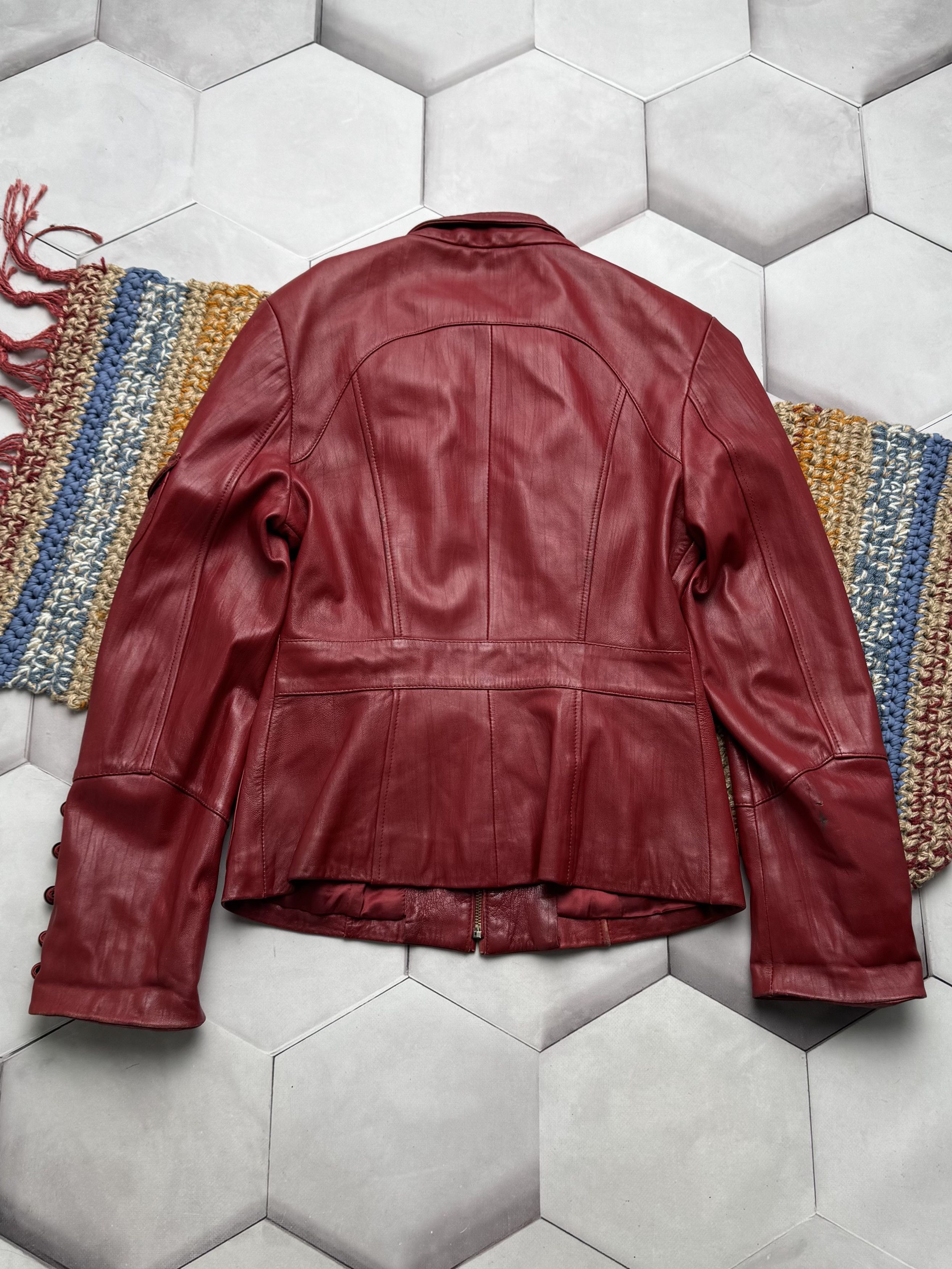 Vintage Vintage Red Leather Jacket Zip Up Fitted Y2K Style (E4) Size S / US 4 / IT 40 - 14 Thumbnail