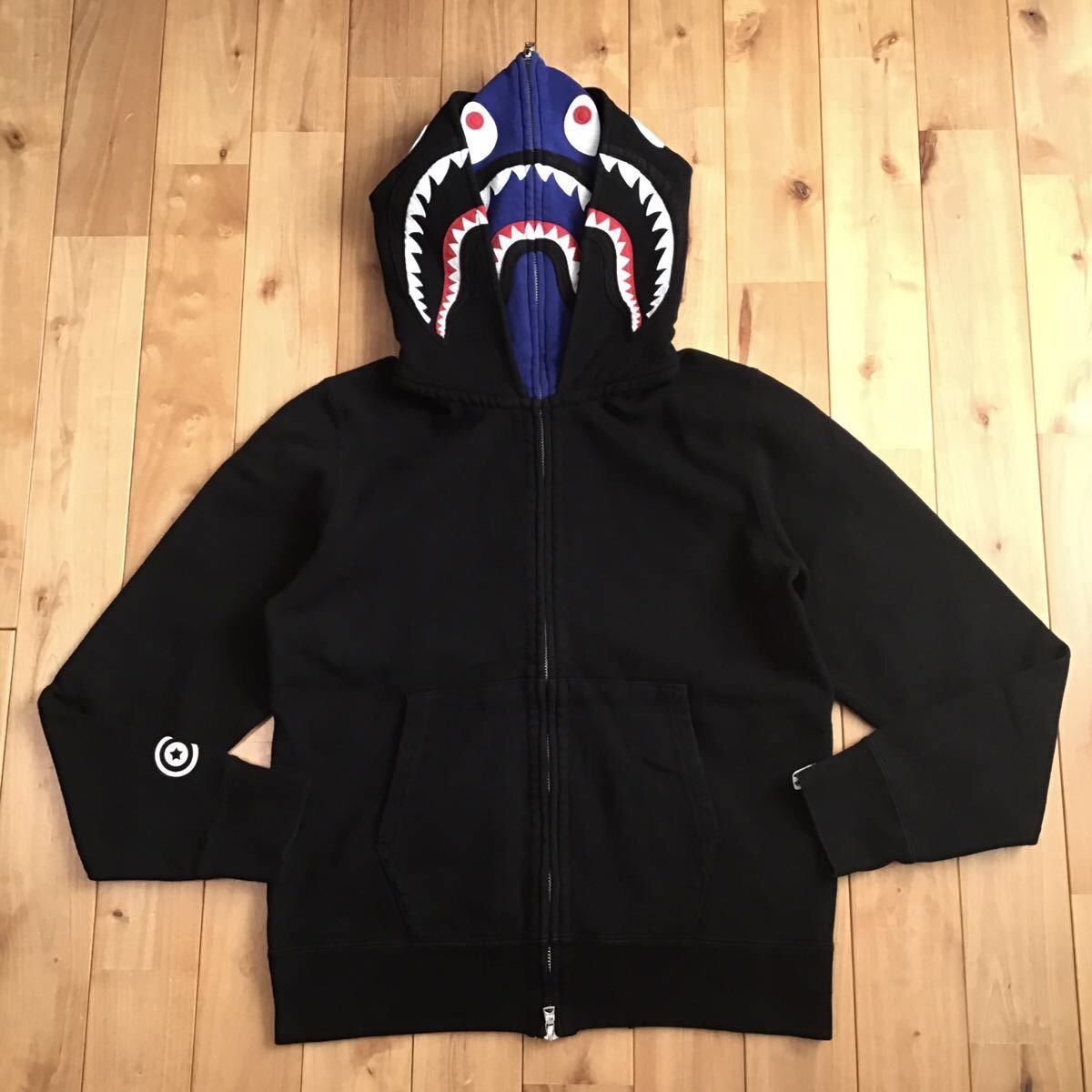 Bape BAPE Double Shark full zip hoodie Black x Blue | Grailed