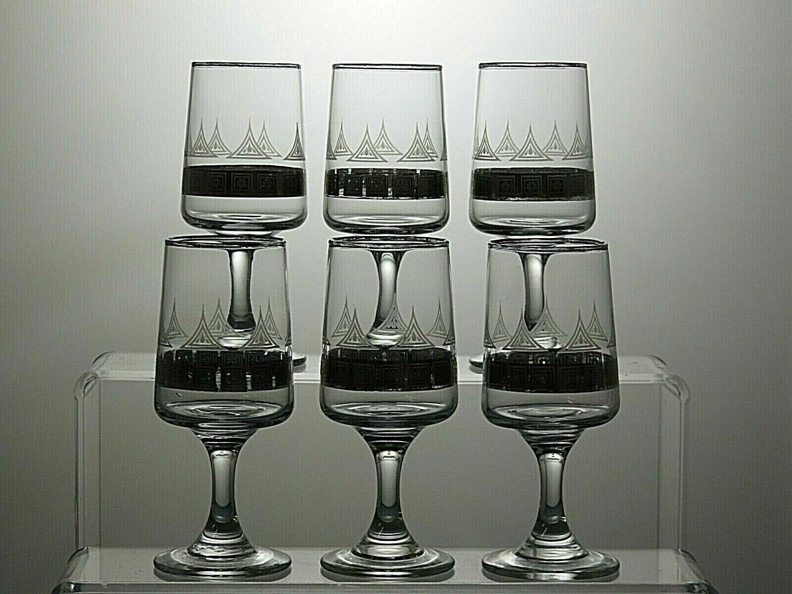 The Unbranded Brand Silver Plated & Etched Set Of 6 Sherry Glasses 4 1/3" Size ONE SIZE - 3 Thumbnail