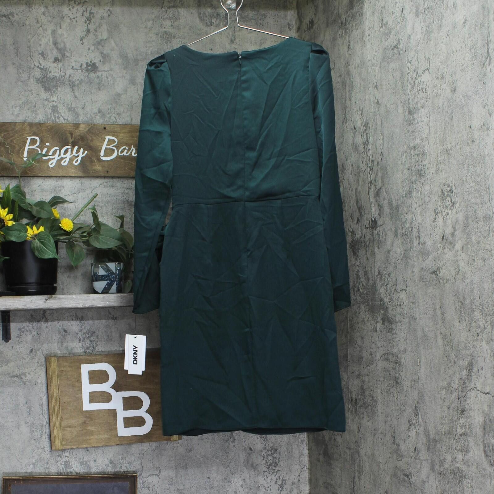 DKNY Dkny Womens Puff-sleeve V-neck Dress Dd4htc02 Pine Green 10 Size L / US 10 / IT 46 - 2 Thumbnail