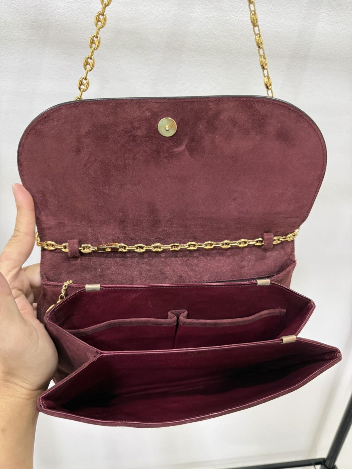 Celine RARE Vintage 70s Celine Suede Gold Chain Shoulder Bag Size ONE SIZE - 8 Thumbnail