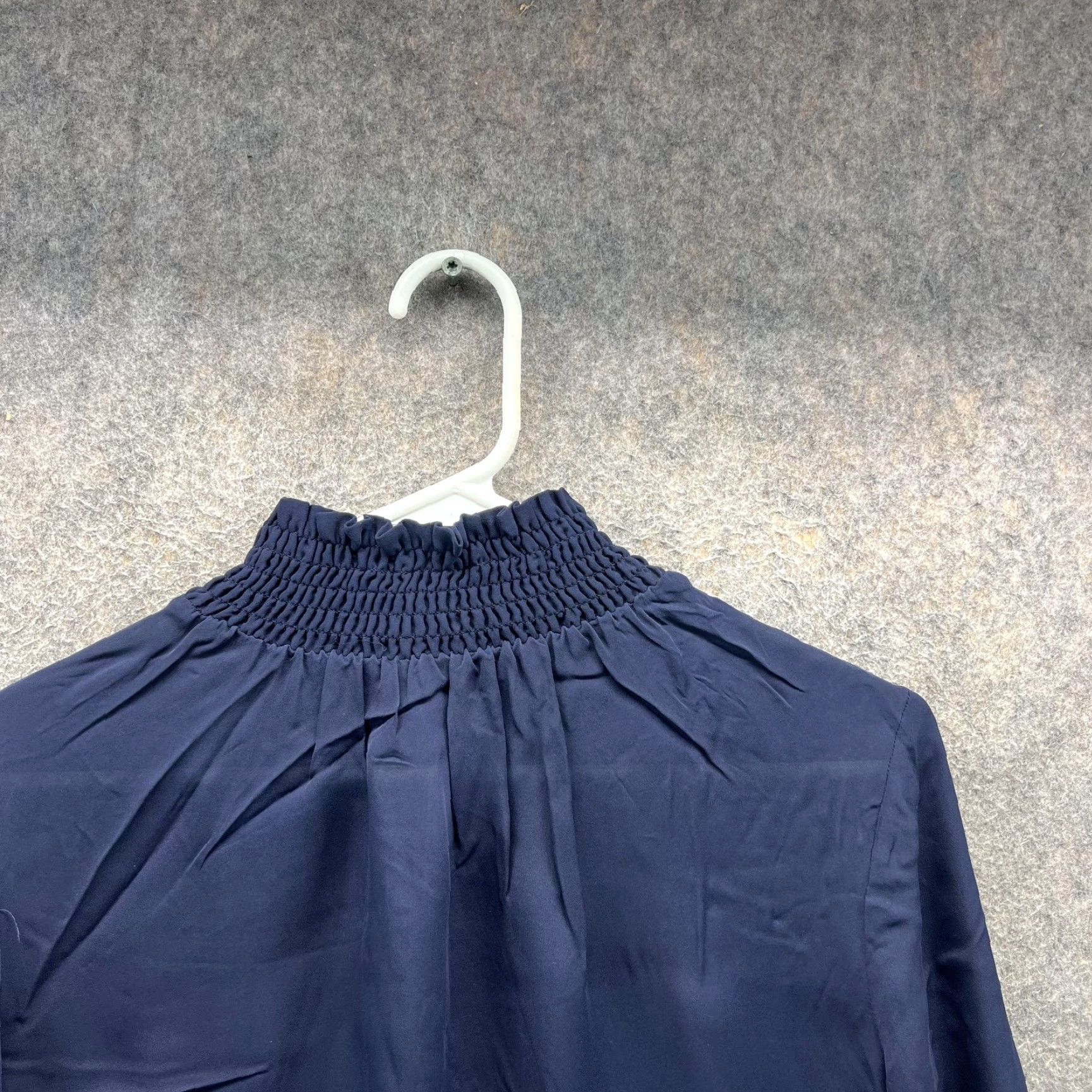 KOBI HALPERIN Kobi Halperin Blouse Womens XS Navy Blue 100% Silk Mock Neck Ruffle Cuff Top Smocked Lightweight Long Sleeve Modern Classic Size XS / US 0-2 / IT 36-38 - 5 Thumbnail