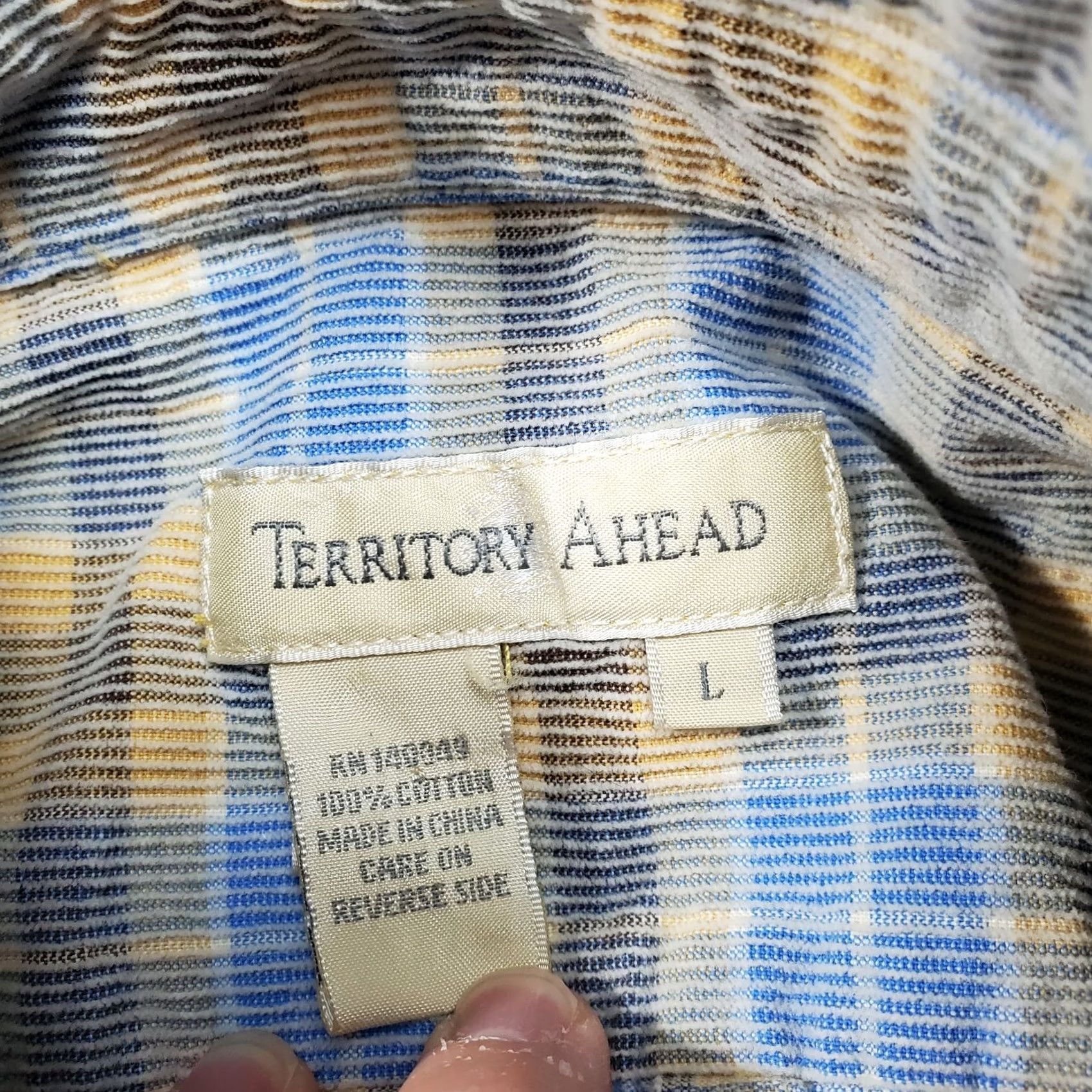 The Territory Ahead Territory Ahead Shirt Mens Large Blue Yellow Plaid Corduroy Long Sleeve Button Up Size US L / EU 52-54 / 3 - 7 Thumbnail