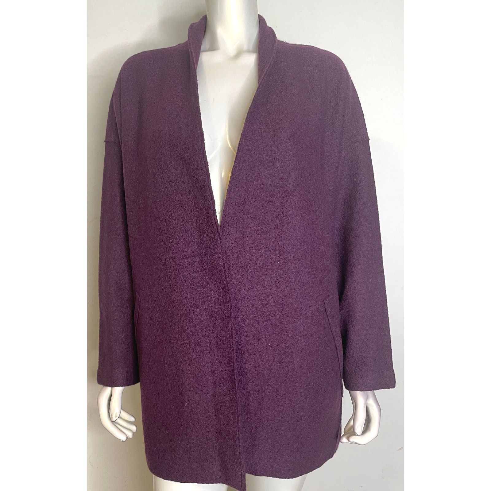 Eileen Fisher Eileen Fisher Plum Boiled Wool Kimono Jacket L NWT $348 Size L / US 10 / IT 46 - 1 Thumbnail