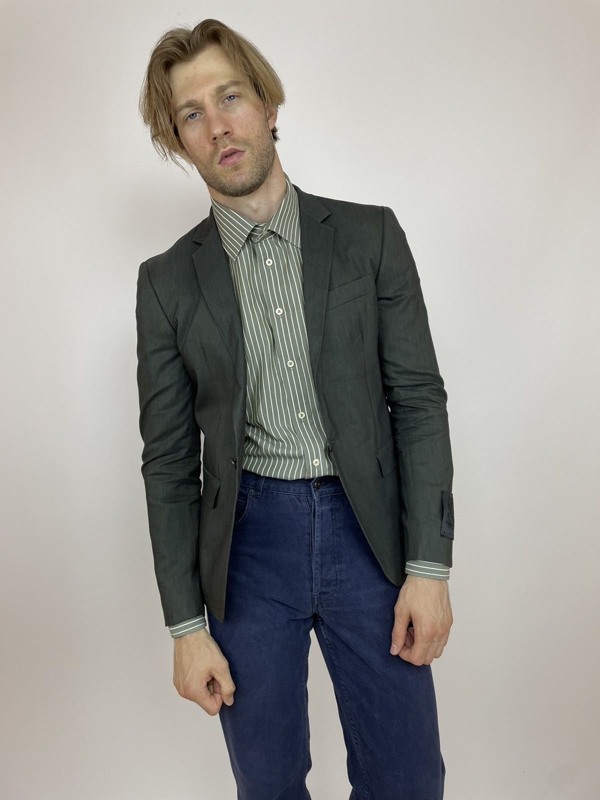 John Richmond JOHN RICHMOND LINEN BLAZER One Button Mens size 48 Size 48R - 2 Thumbnail