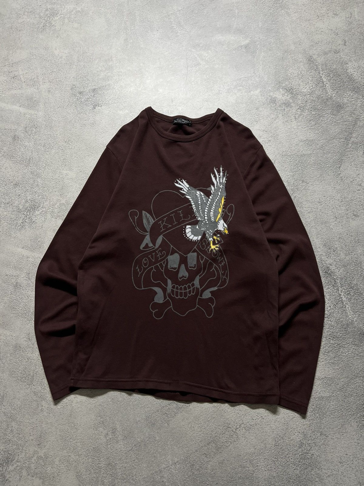 Ed Hardy Vintage Y2k Ed Hardy Skull Eagle 🦅☠️ Brown 🤎 Long Sleeve 00’s Size US L / EU 52-54 / 3 - 3 Thumbnail