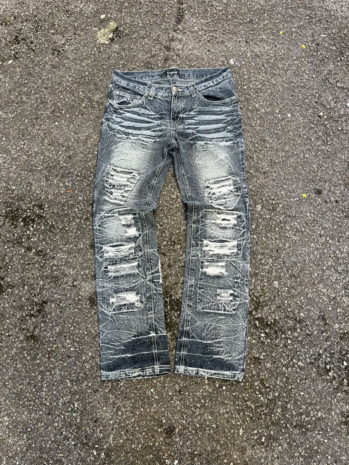 Japanese Brand Low Box Distressed Boro Acid Wash Slim Straight Jeans Punk Size US 32 / EU 48 - 1 Thumbnail