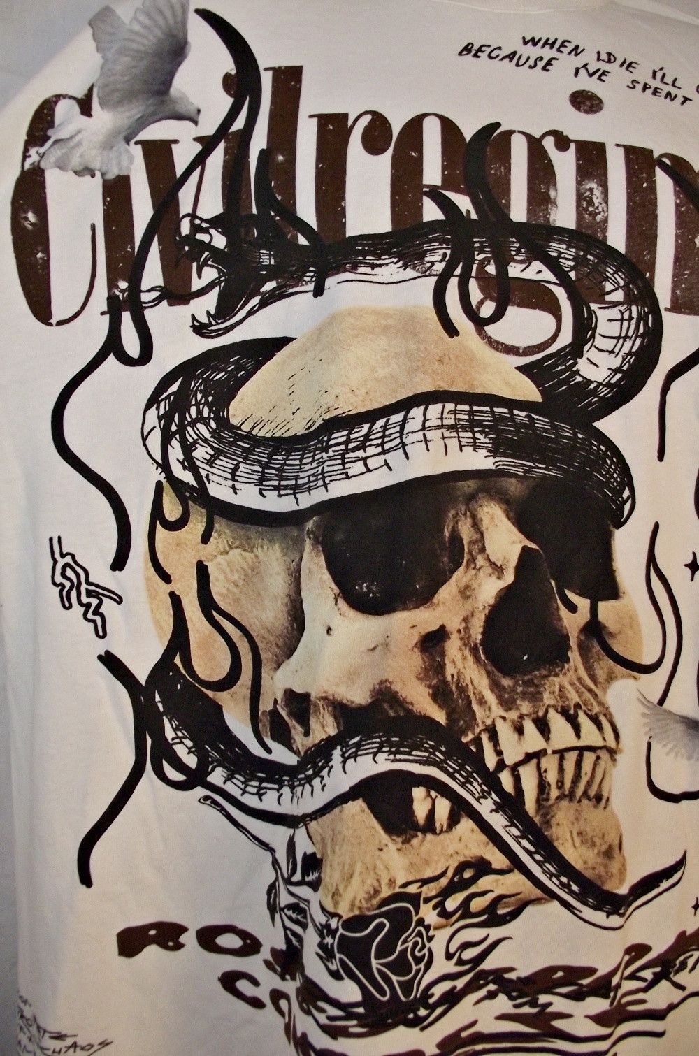 Civil Regime Graphic Tee Shirt White Skull Snake Roses From Concrete Med Size US M / EU 48-50 / 2 - 4 Thumbnail
