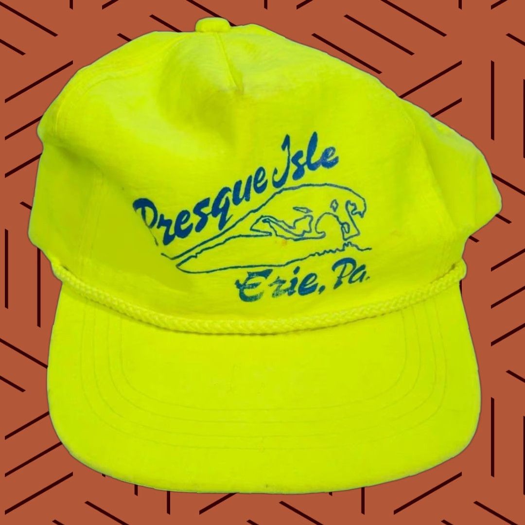 Vintage VINTAGE Presque Isle Lake Erie Pennsylvania Adjustable Snapback Trucker Hat Neon Yellow Size ONE SIZE - 1 Thumbnail