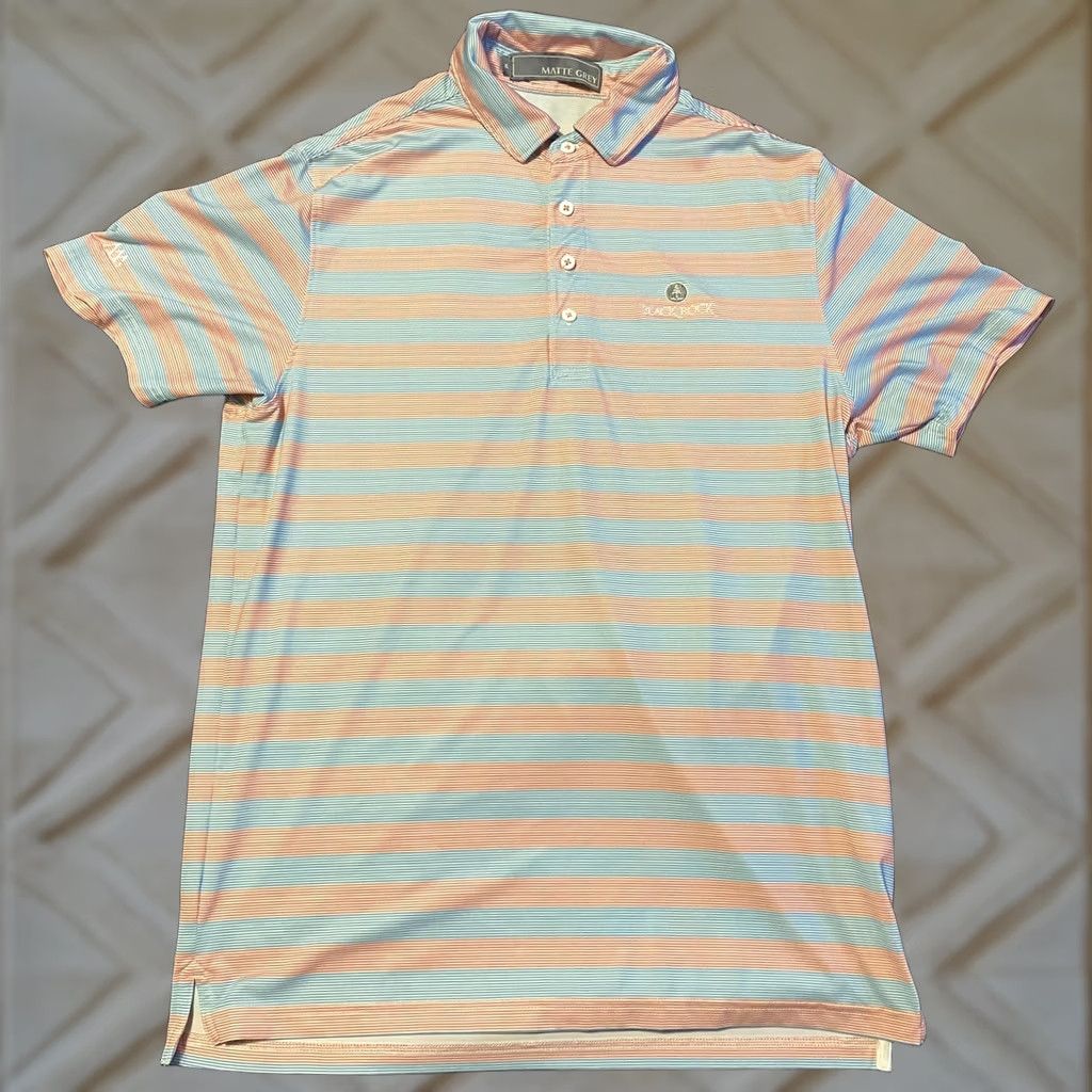 Vintage Matte Grey Polo Shirt Mens Medium Blue/Coral Stretch "Black Rock" Embroidered Size US M / EU 48-50 / 2 - 1 Thumbnail