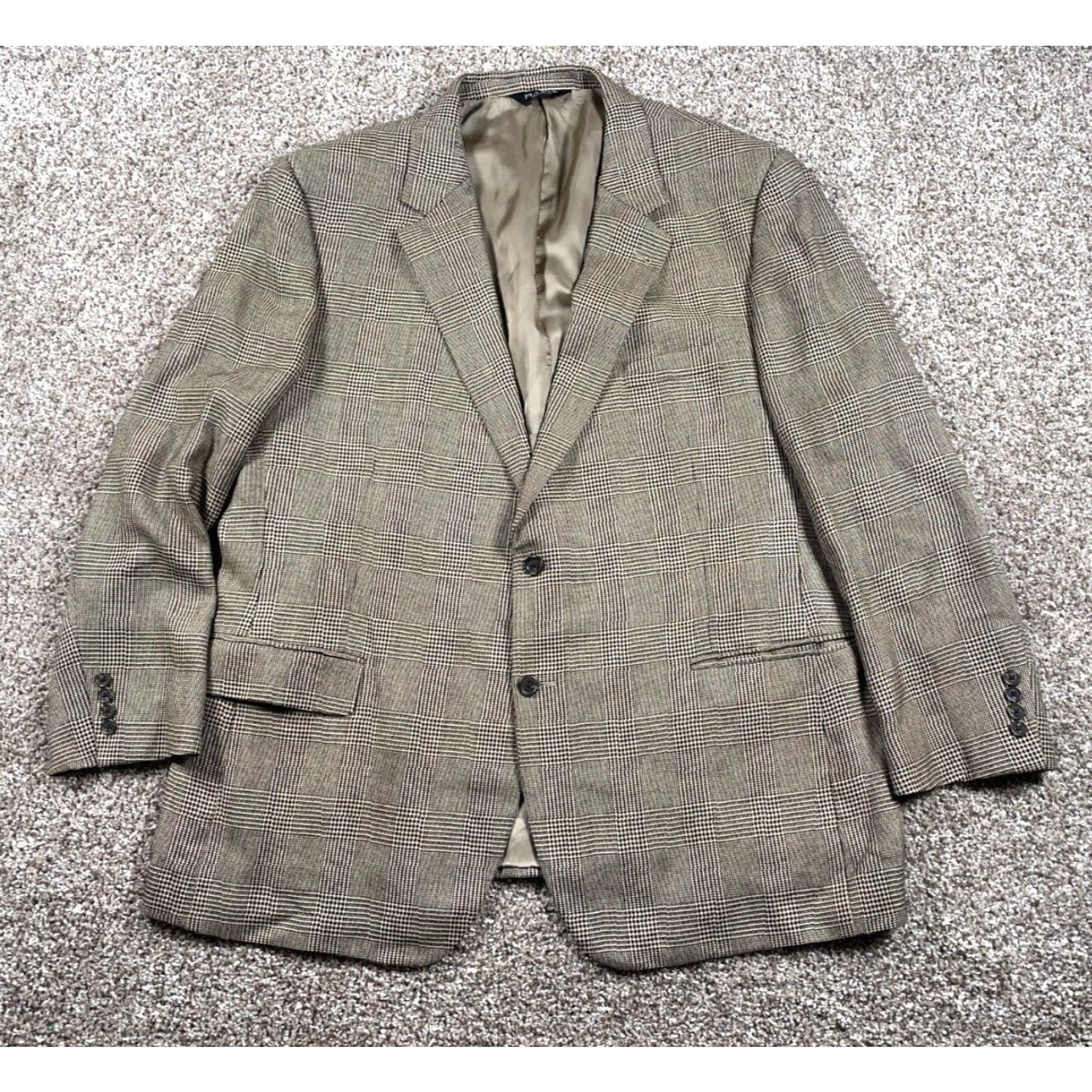 Jos. A. Bank Jos. A. Bank Wool Camel Hair Blazer Men's 50 Brown Glen Check 2-Button Jacket Size 50R - 2 Thumbnail