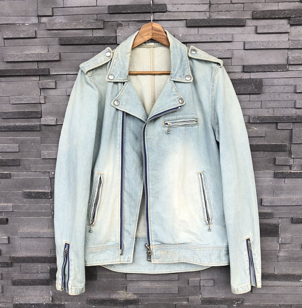 Giacometti Giacometti Washed Denim Blouson Biker Jacket Size US M / EU 48-50 / 2 - 1 Thumbnail