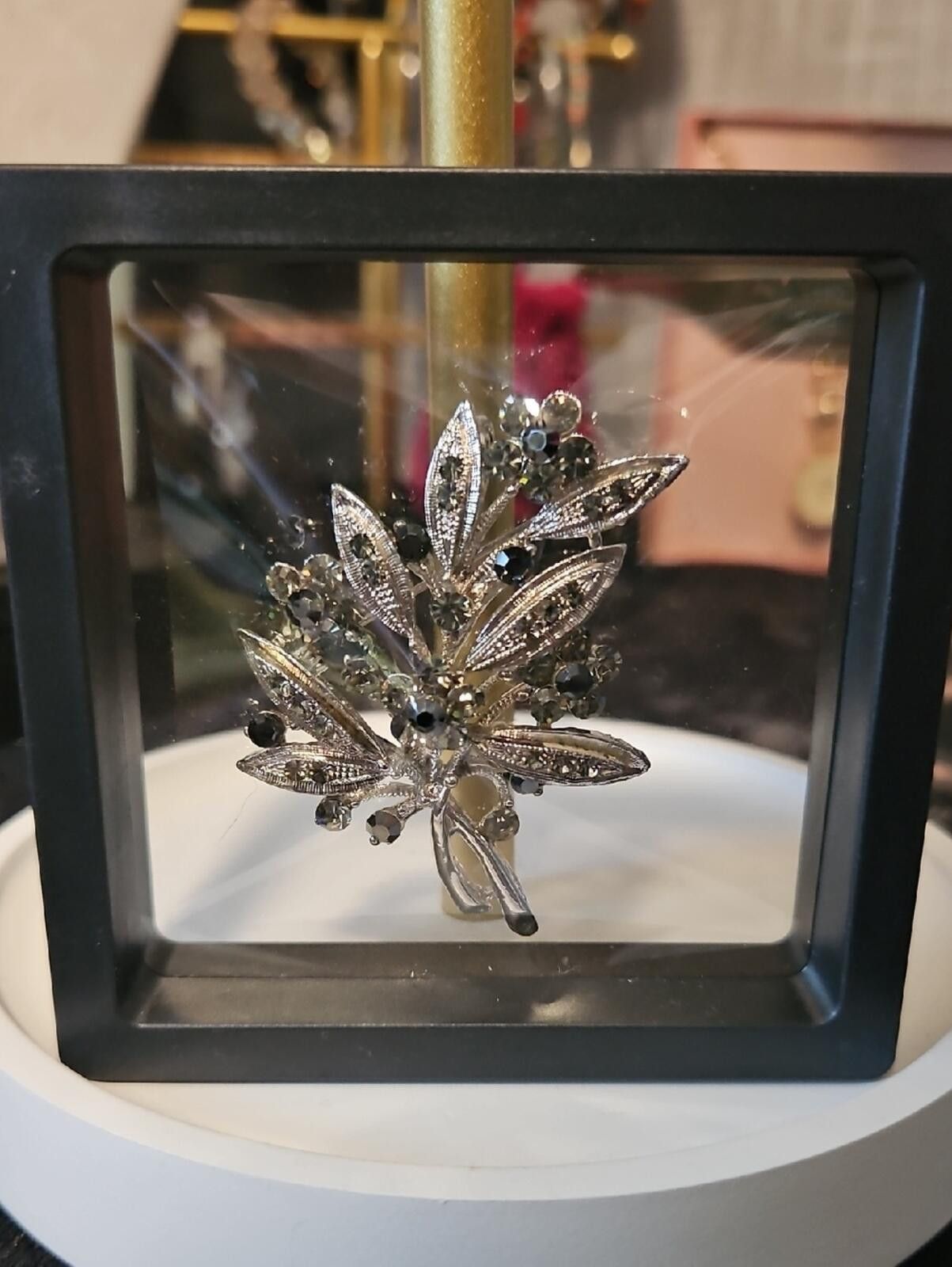 Other Silver Leaf Brooch with Black Crystal Accents Size ONE SIZE - 1 Thumbnail