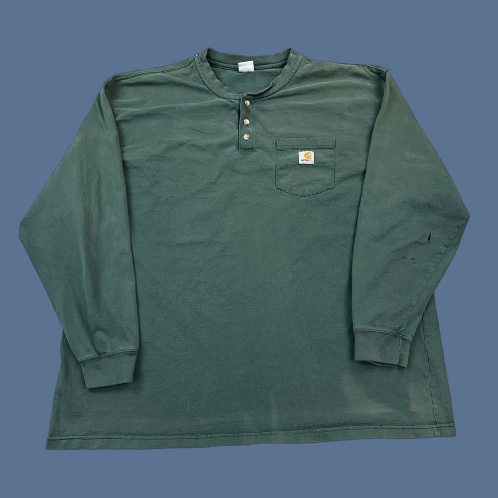 Carhartt Carhartt Mens Shirt 2XL Green Long Sleeve Henley Pocket Tee Work Wear Casual Vintage Size US XXL / EU 58 / 5 - 1 Thumbnail