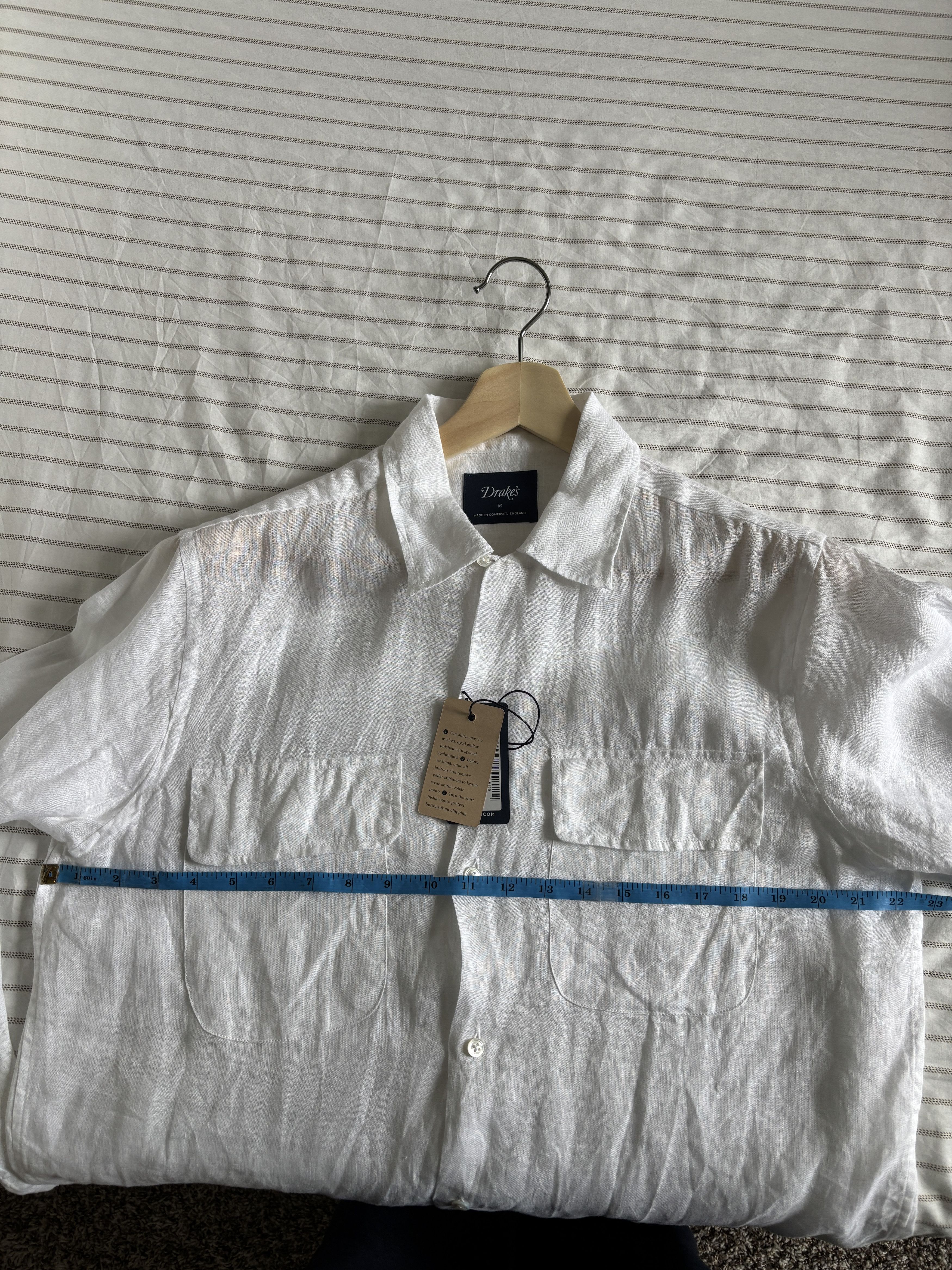 Drake's Drakes White Linen Camp Collar Long Sleeve Shirt Size US M / EU 48-50 / 2 - 7 Thumbnail