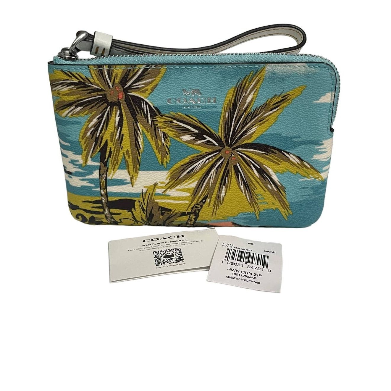 Coach Corner Zip Wristlet With deals Hawaiian Print New