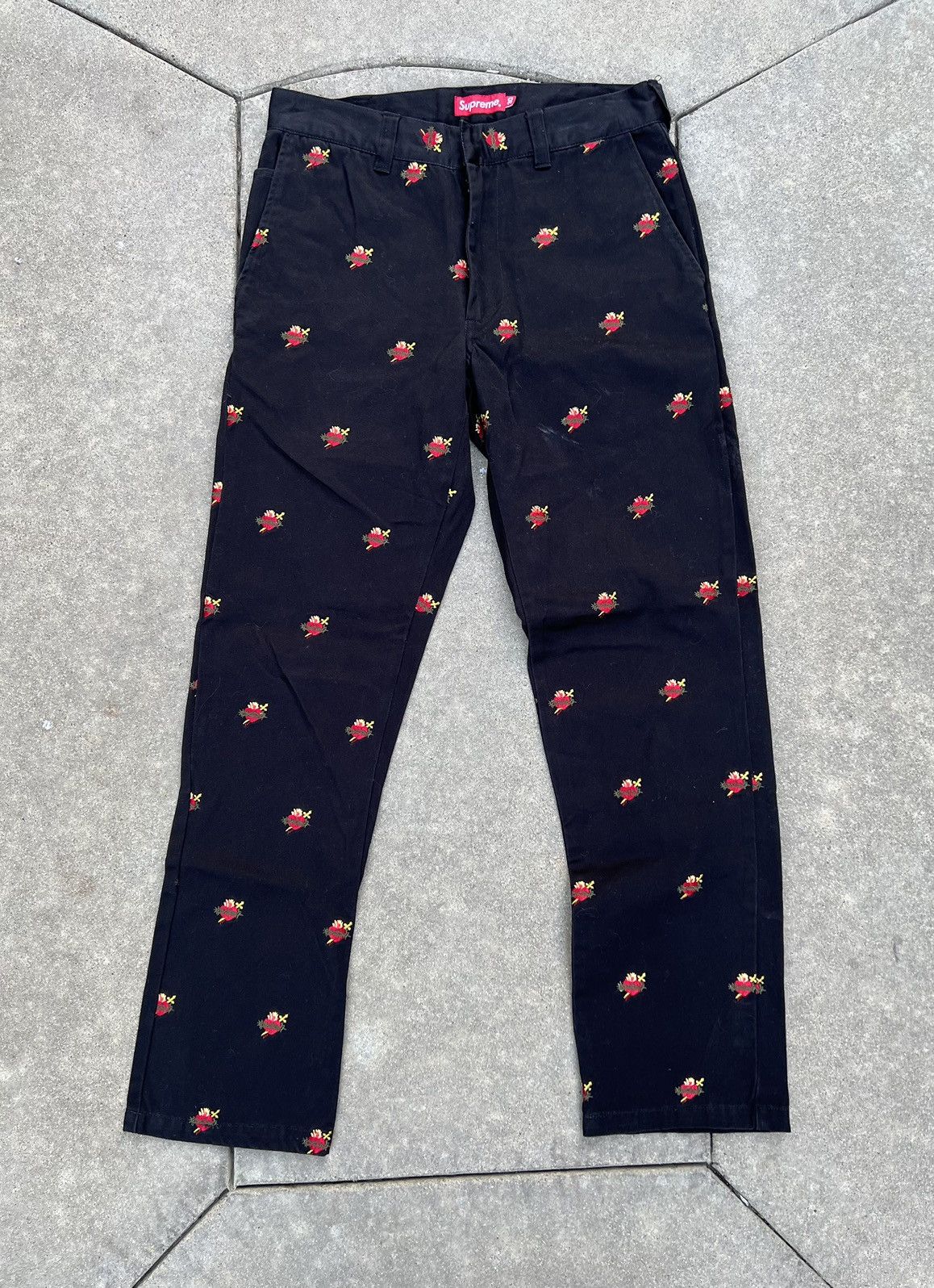 image of Supreme Chino Sacred Heart Pants in Black, Men's (Size 30)