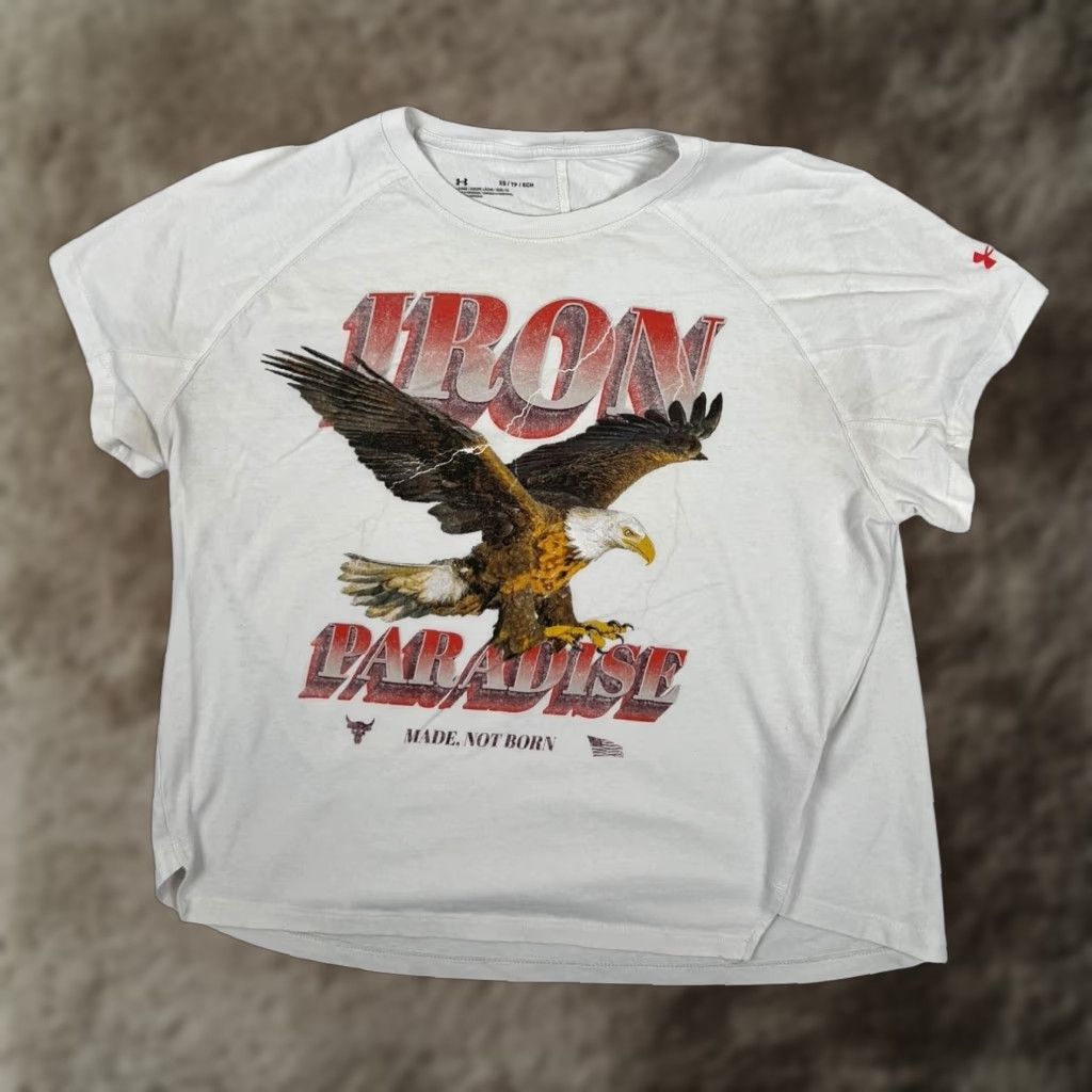 Under Armour Under Armour Shirt Womens XS White Iron Paradise Project Rock Raglan Short Sleeve Crew Neck Athletic T-Shirt Size XS / US 0-2 / IT 36-38 - 1 Thumbnail