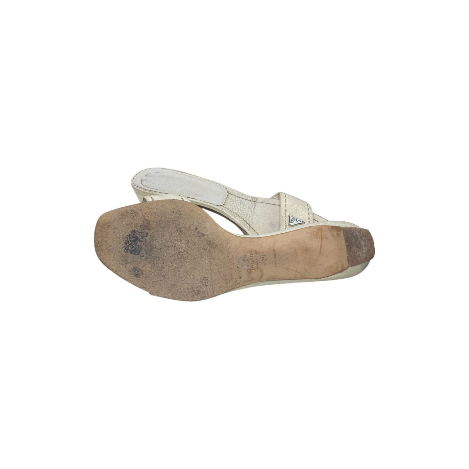 Prada White Leather Buckle Sandals Size US 9 / IT 39 - 14 Thumbnail