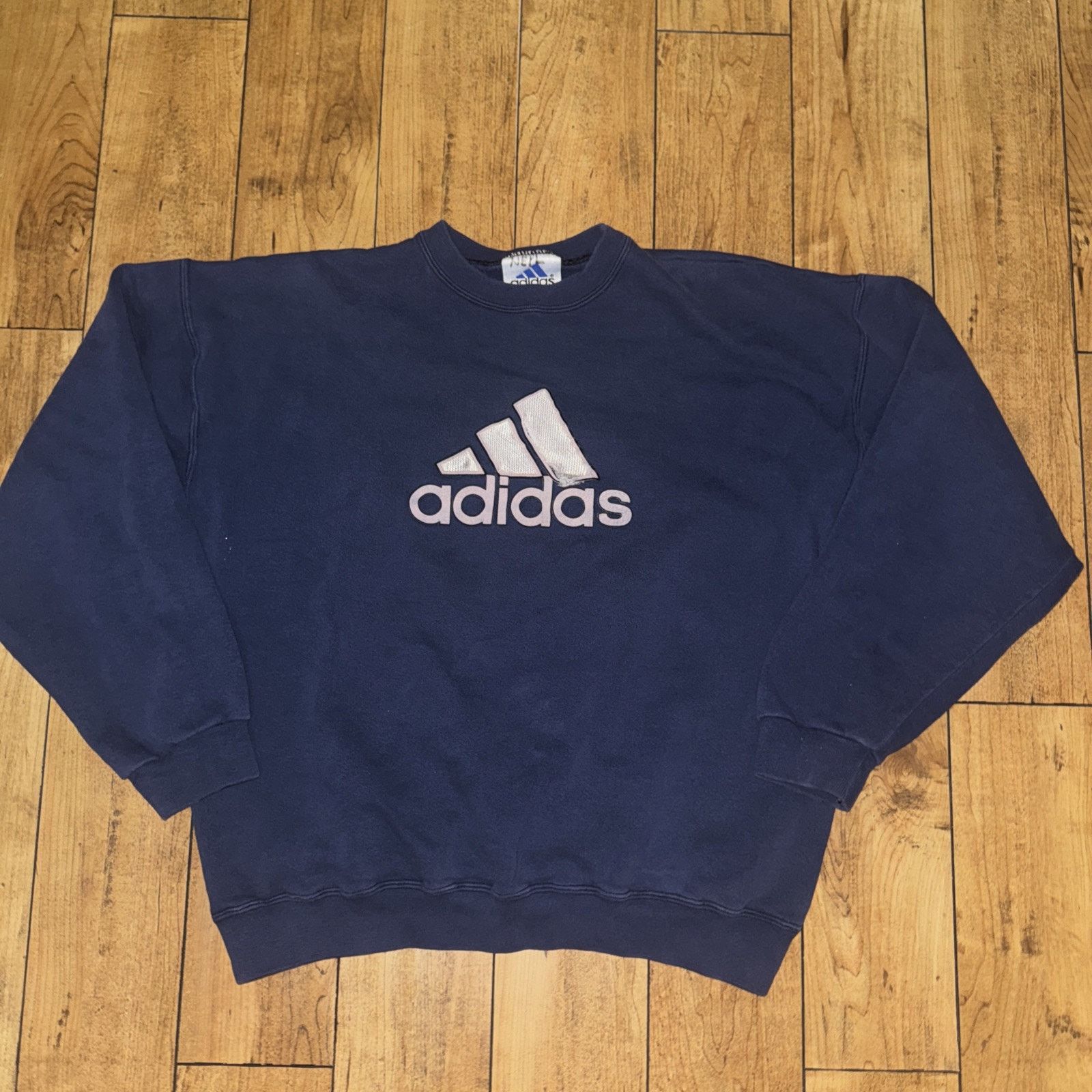 Adidas × Vintage Vintage Adidas Crewneck Sweater Blue M 22x24 Felt Spell Out Size US M / EU 48-50 / 2 - 1 Thumbnail