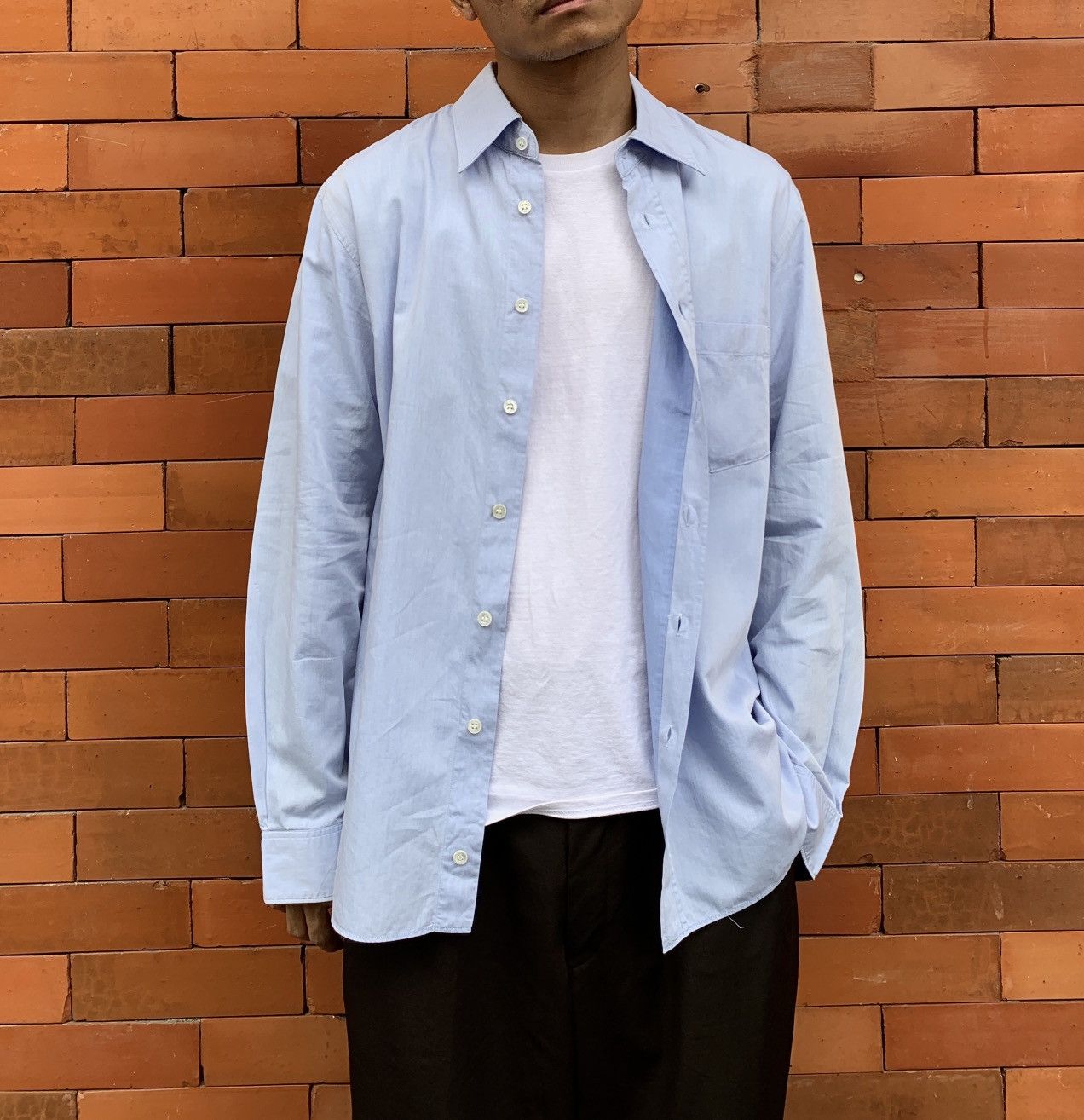 image of Yohji Yamamoto x YS For Men Chambray Shirts in Blue, Men's (Size Medium)