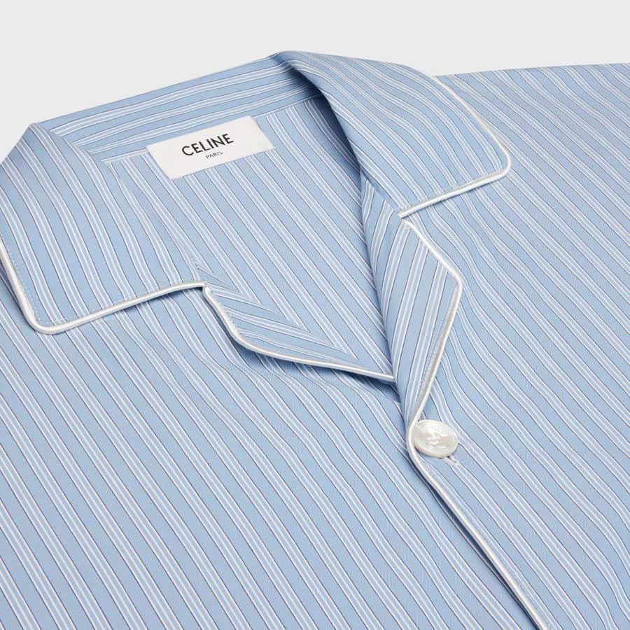 Celine o1loc1c0525 Pajama Shirt In Striped Cotton in Blue Size US XL / EU 56 / 4 - 3 Thumbnail