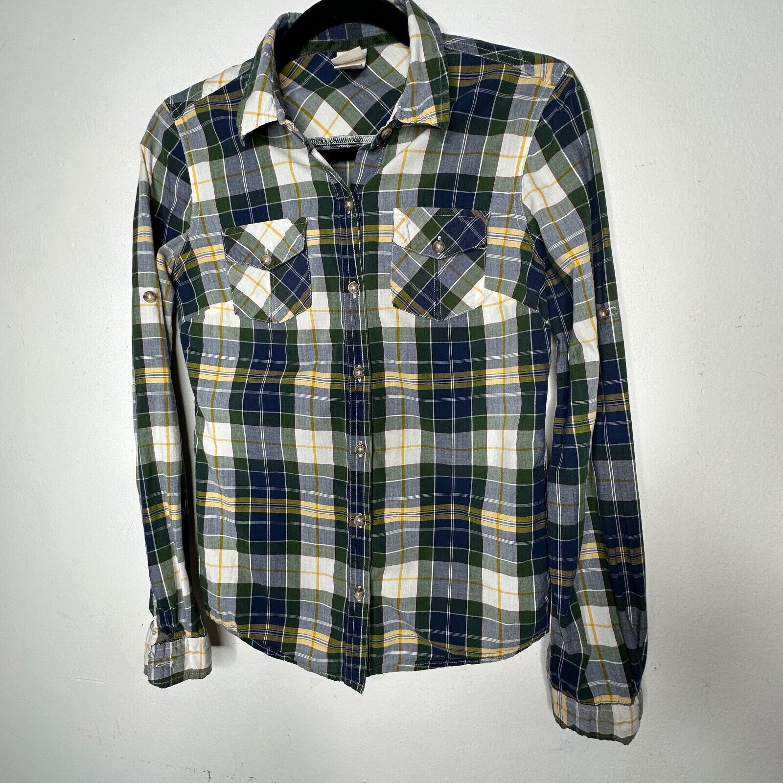 Mossimo Mossimo Supply Green Blue Plaid Button Long Sleeve Shirt SM Size S / US 4 / IT 40 - 4 Thumbnail